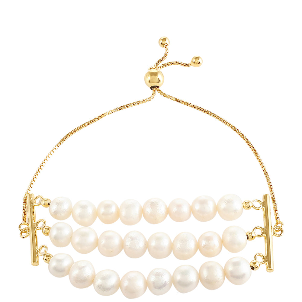 Pulsera de Plata Bañada en Oro con Perla Barroca Cultivada de Agua Dulce