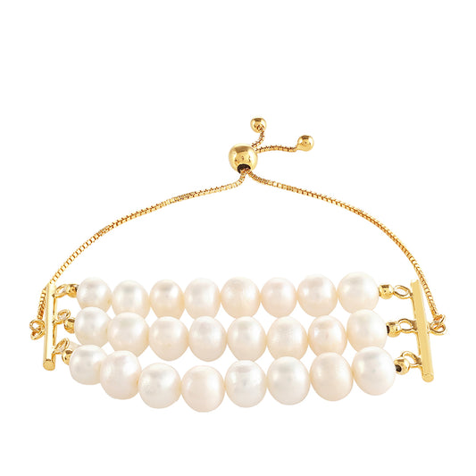 Pulsera de Plata Bañada en Oro con Perla Barroca Cultivada de Agua Dulce
