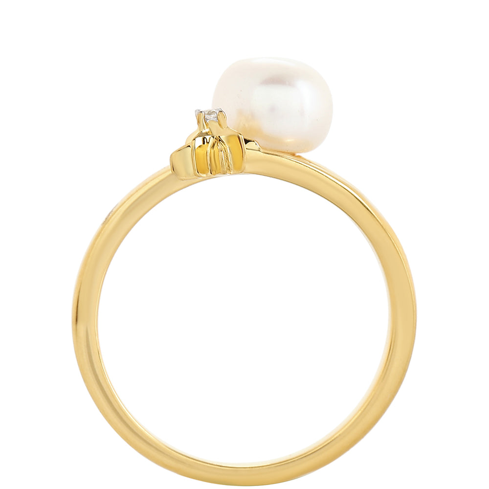 Anillo de Plata Bañada en Oro con Perla Barroca Cultivada de Agua Dulce y Topacio Blanco 3 
