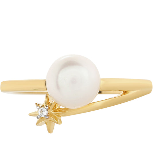 Anillo de Plata Bañada en Oro con Perla Barroca Cultivada de Agua Dulce y Topacio Blanco