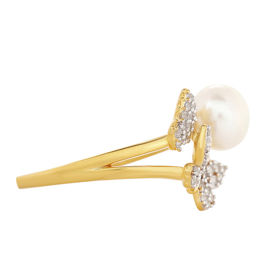 Anillo de Plata Bañada en Oro con Perla Barroca Cultivada de Agua Dulce y Topacio Blanco