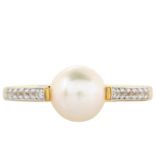 Anillo de Plata Bañada en Oro con Perla Barroca Cultivada de Agua Dulce y Topacio Blanco