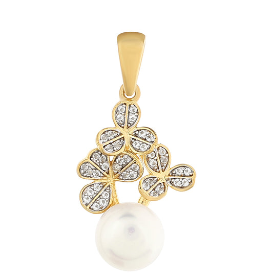 Colgante de Plata Bañada en Oro con Perla Barroca Cultivada de Agua Dulce y Topacio Blanco