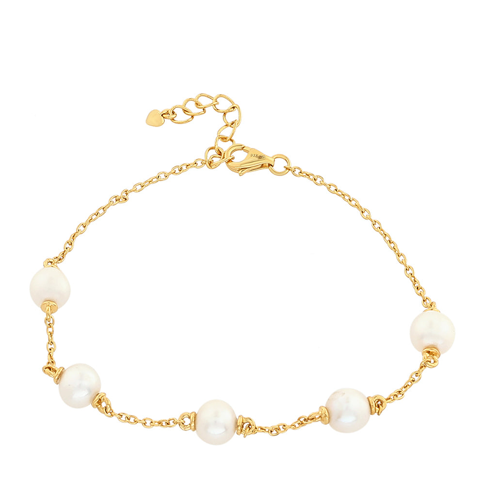 Pulsera de Plata Bañada en Oro con Perla Barroca Cultivada de Agua Dulce