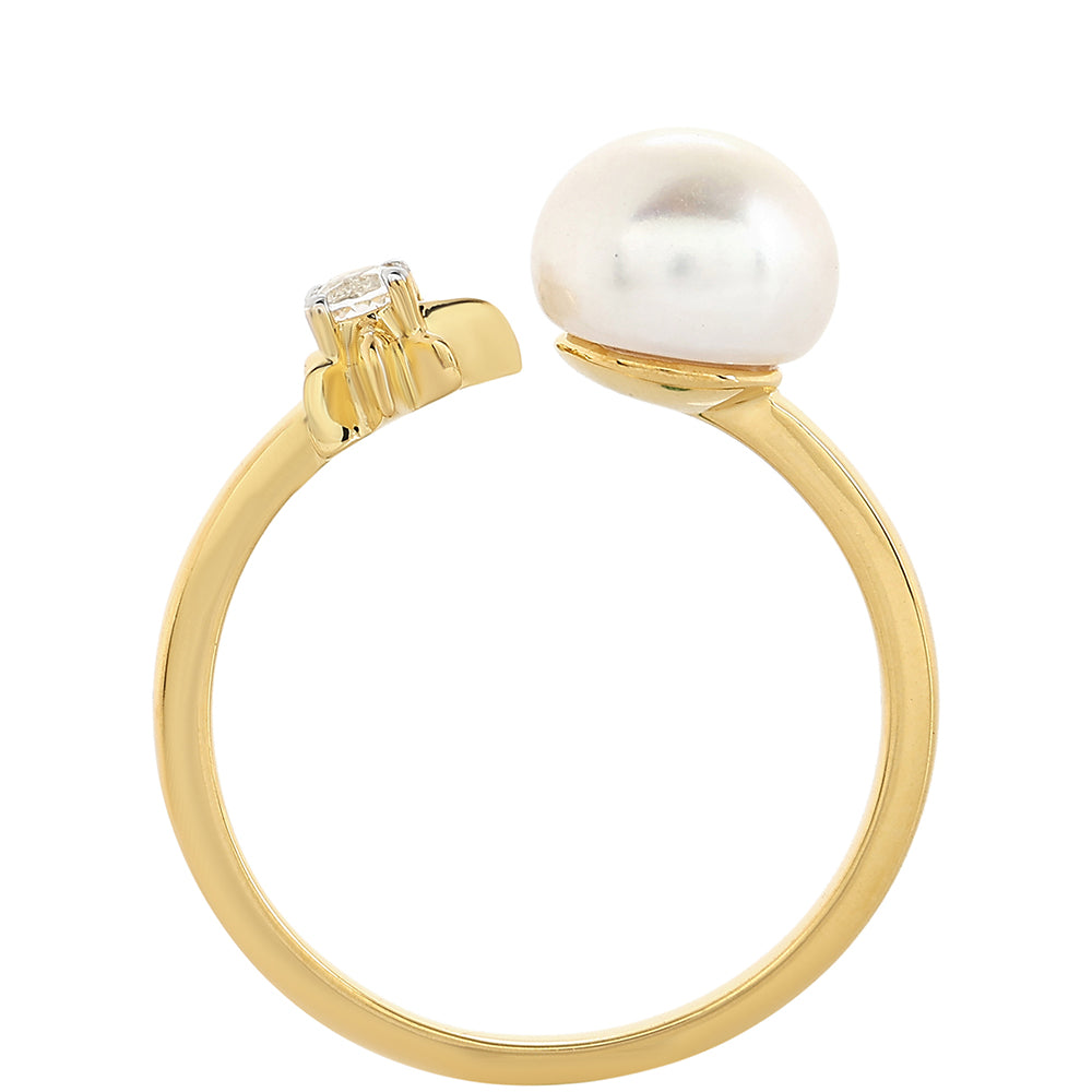 Anillo de Plata Bañada en Oro con Perla Barroca Cultivada de Agua Dulce y Topacio Blanco 3 
