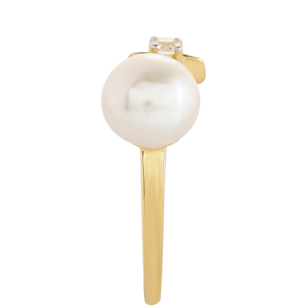 Anillo de Plata Bañada en Oro con Perla Barroca Cultivada de Agua Dulce y Topacio Blanco 4 