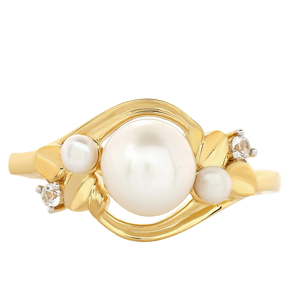 Anillo de Plata Bañada en Oro con Perla Barroca Cultivada de Agua Dulce y Topacio Blanco 1 