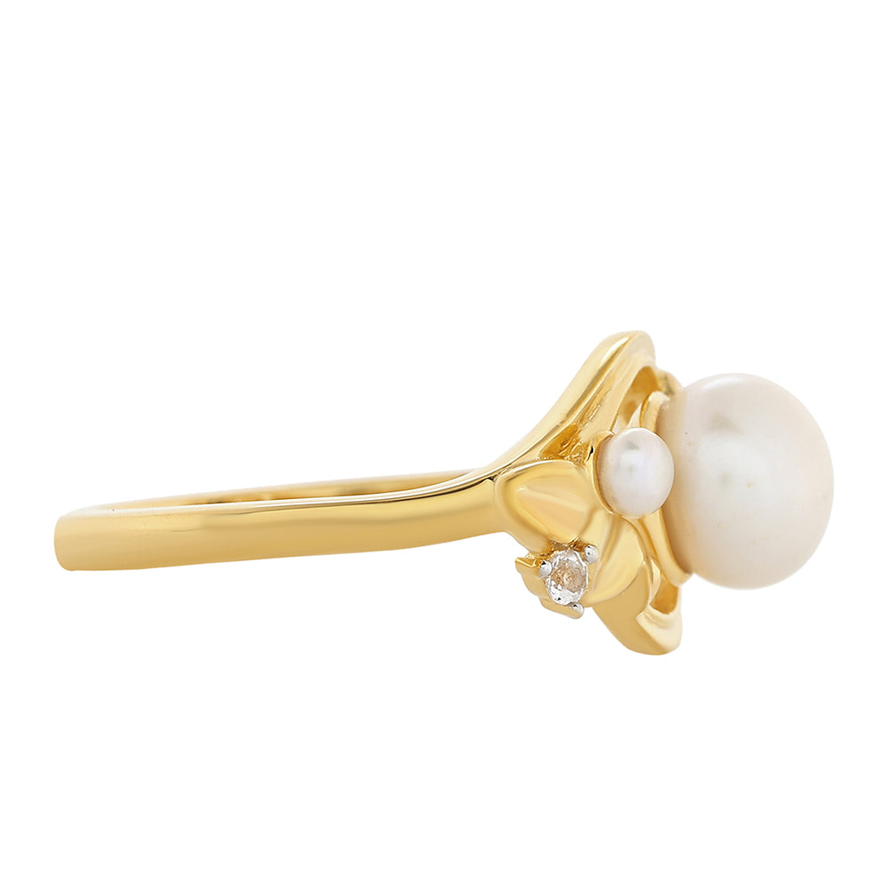 Anillo de Plata Bañada en Oro con Perla Barroca Cultivada de Agua Dulce y Topacio Blanco 2 