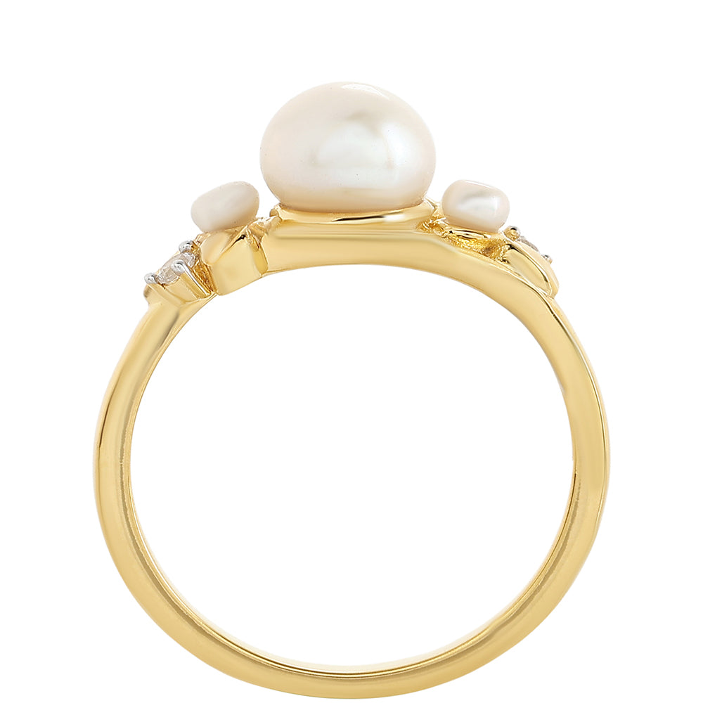 Anillo de Plata Bañada en Oro con Perla Barroca Cultivada de Agua Dulce y Topacio Blanco 3 