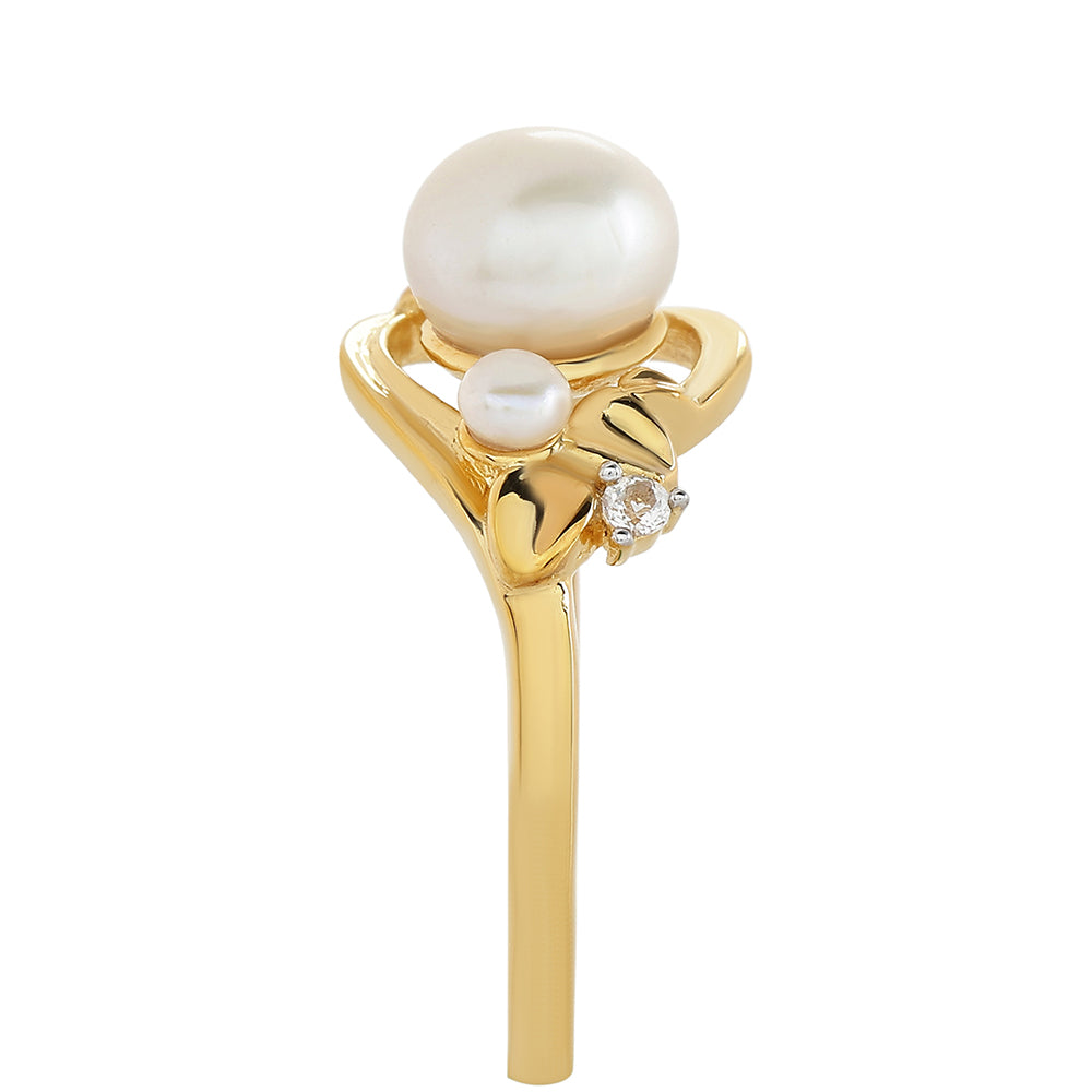 Anillo de Plata Bañada en Oro con Perla Barroca Cultivada de Agua Dulce y Topacio Blanco