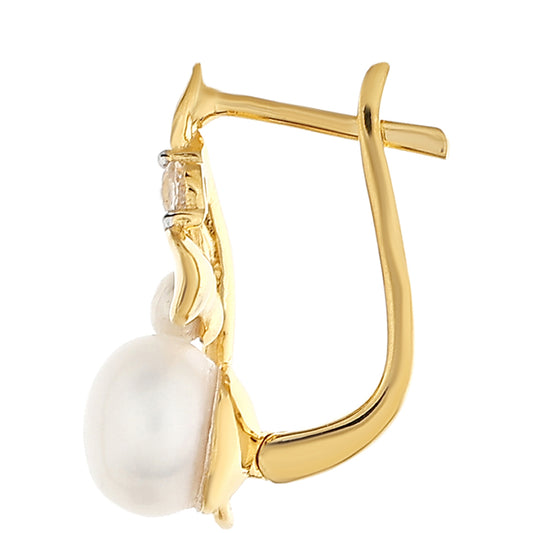 Pendientes de Plata Bañada en Oro con Perla Barroca Cultivada de Agua Dulce y Topacio Blanco