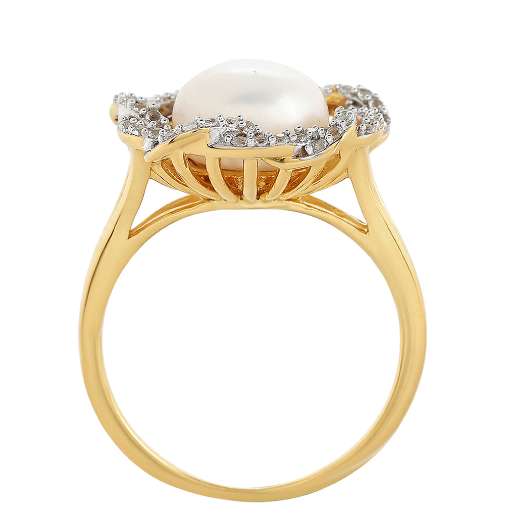 Anillo de Plata Bañada en Oro con Perla Barroca Cultivada de Agua Dulce y Topacio Blanco 3 