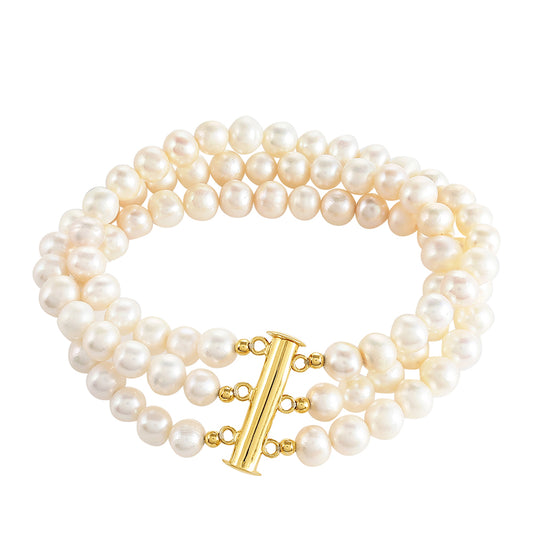 Pulsera de Plata Bañada en Oro con Perla Barroca Cultivada de Agua Dulce
