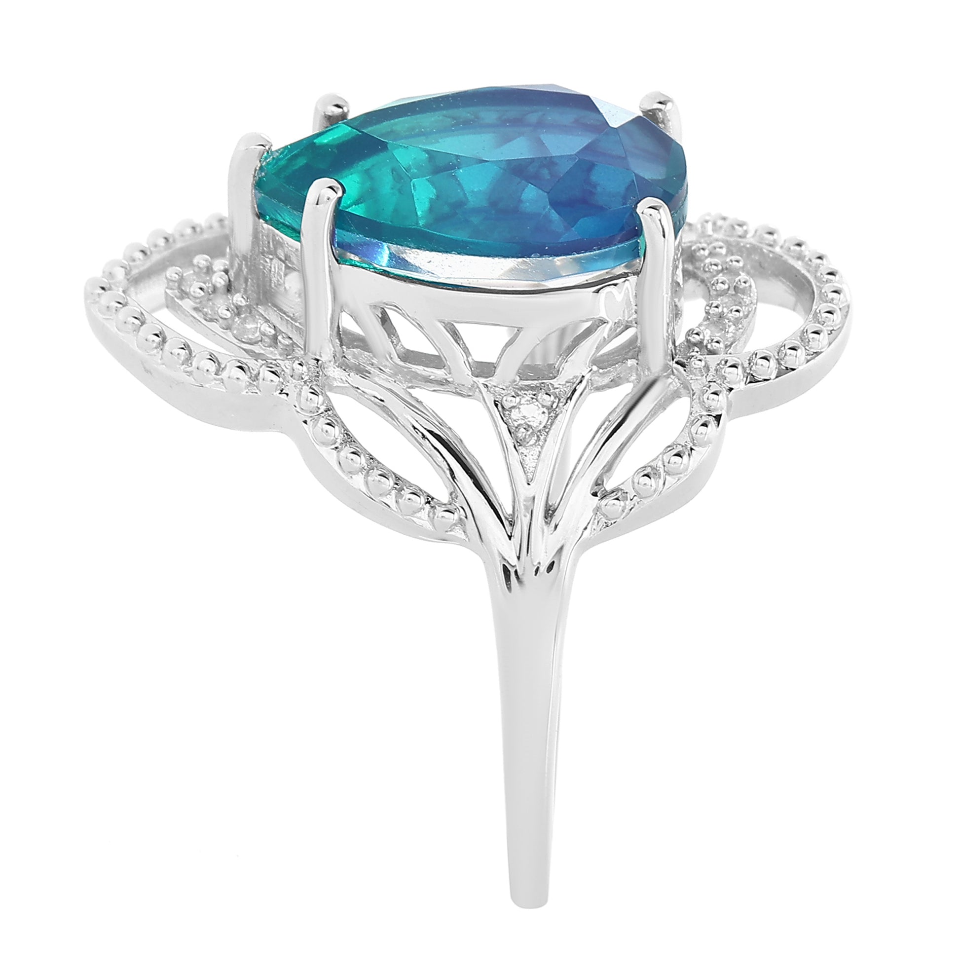 Anillo de Plata con Cuarzo Pavo Real y Topacio Blanco 7 