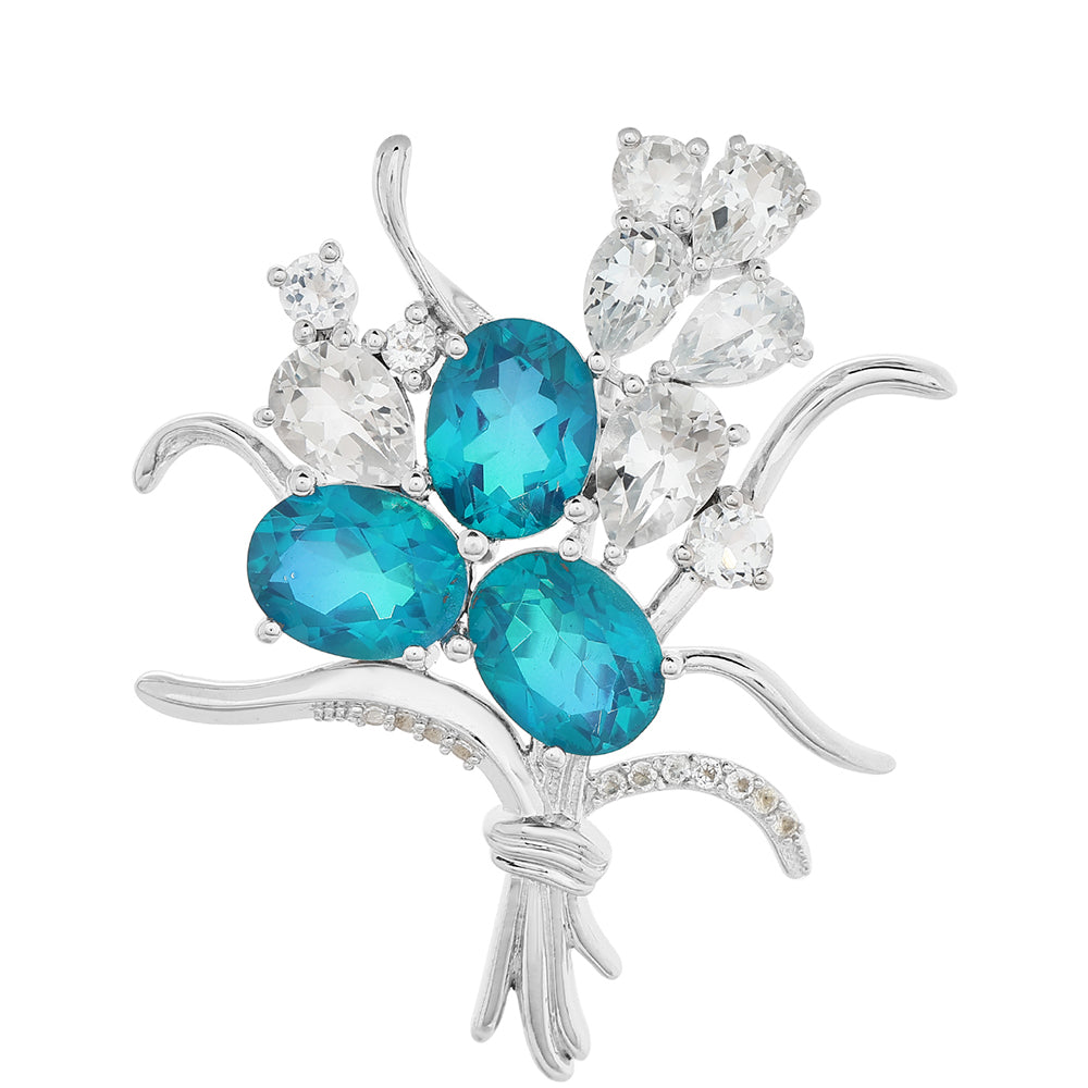 Broche de Plata con Cuarzo Pavo Real y Topacio Blanco 1 