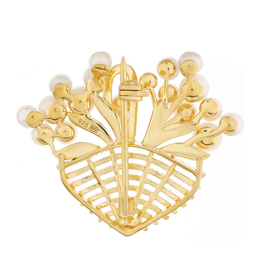 Broche de Plata Bañada en Oro con Perla Barroca Cultivada de Agua Dulce