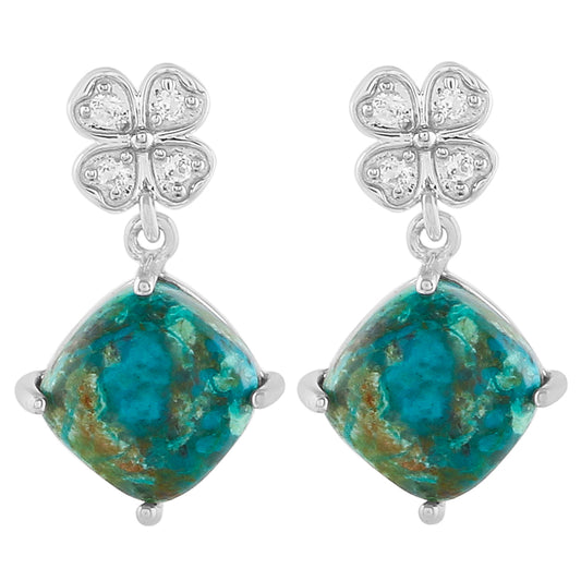 Pendientes de Plata con Crisocola y Topacio Blanco
