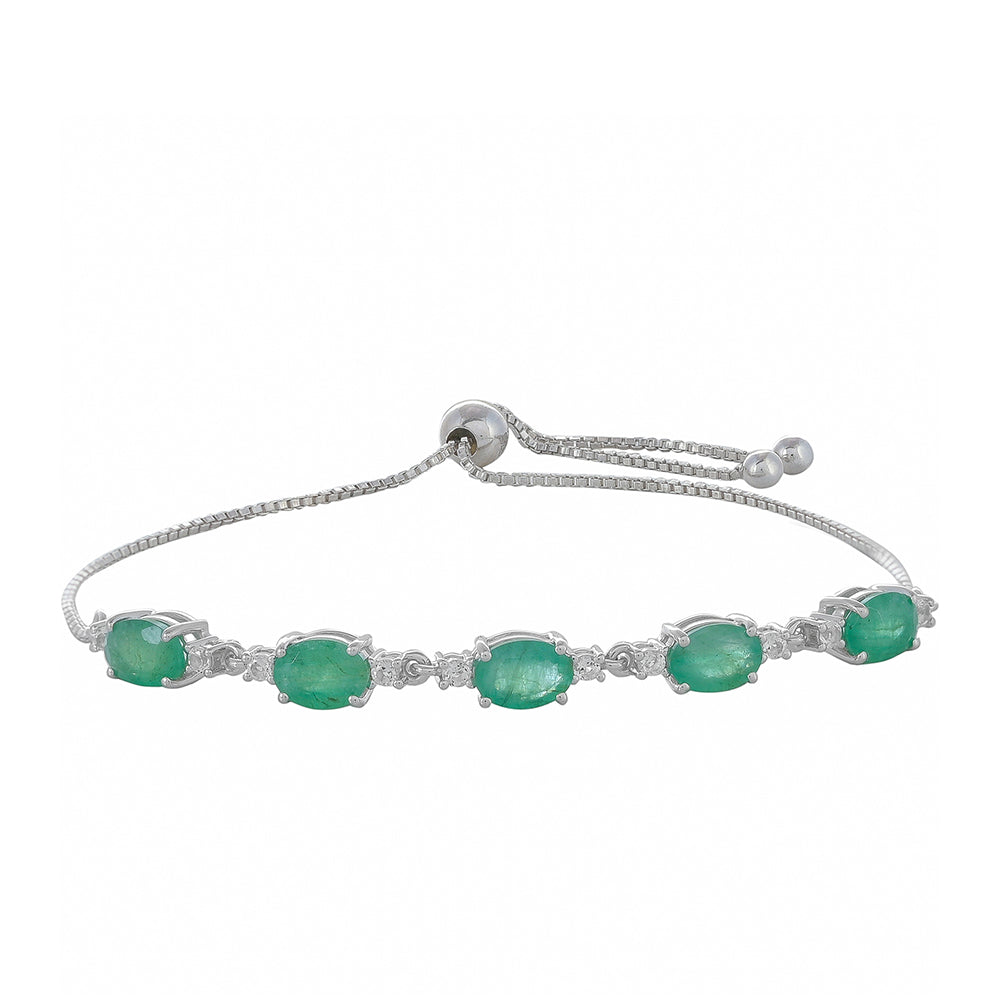 Pulsera de Plata con Esmeralda de Brasil y Topacio Blanco