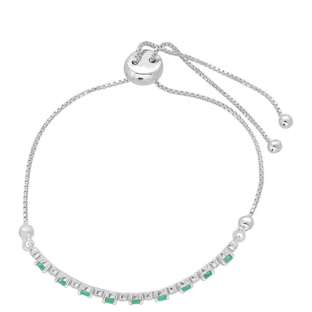 Pulsera de Plata con Esmeralda de Brasil y Topacio Blanco