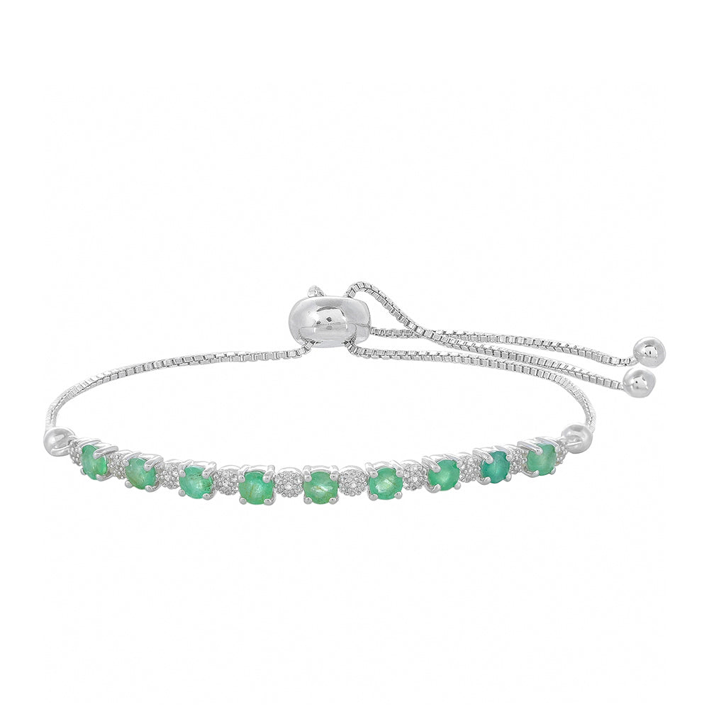 Pulsera de Plata con Esmeralda de Brasil y Topacio Blanco