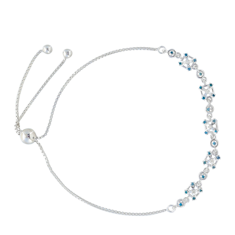 Pulsera de Plata con Diamante Azul y Diamante blanco