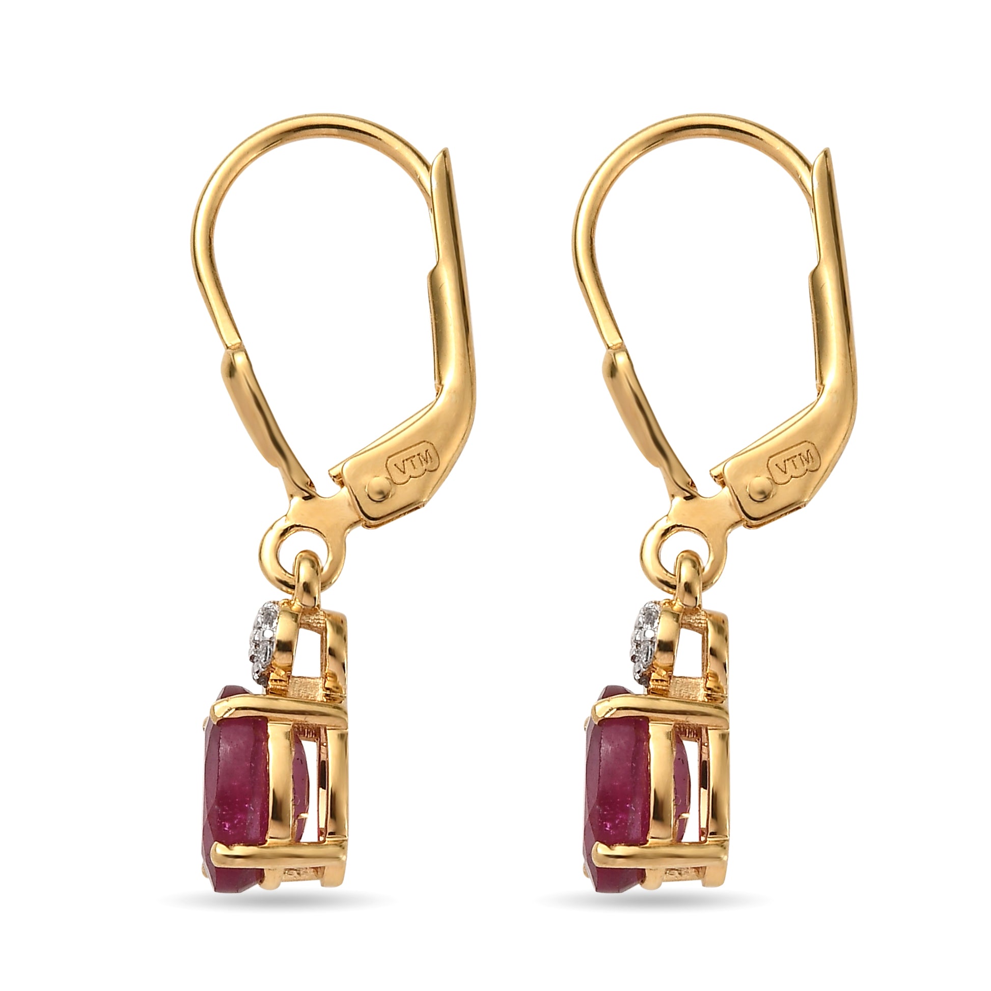Conjunto de Plata Bañada en Oro con Rubí de Tailandia y Esmeralda de Brasil ( Pendientes ) 6 