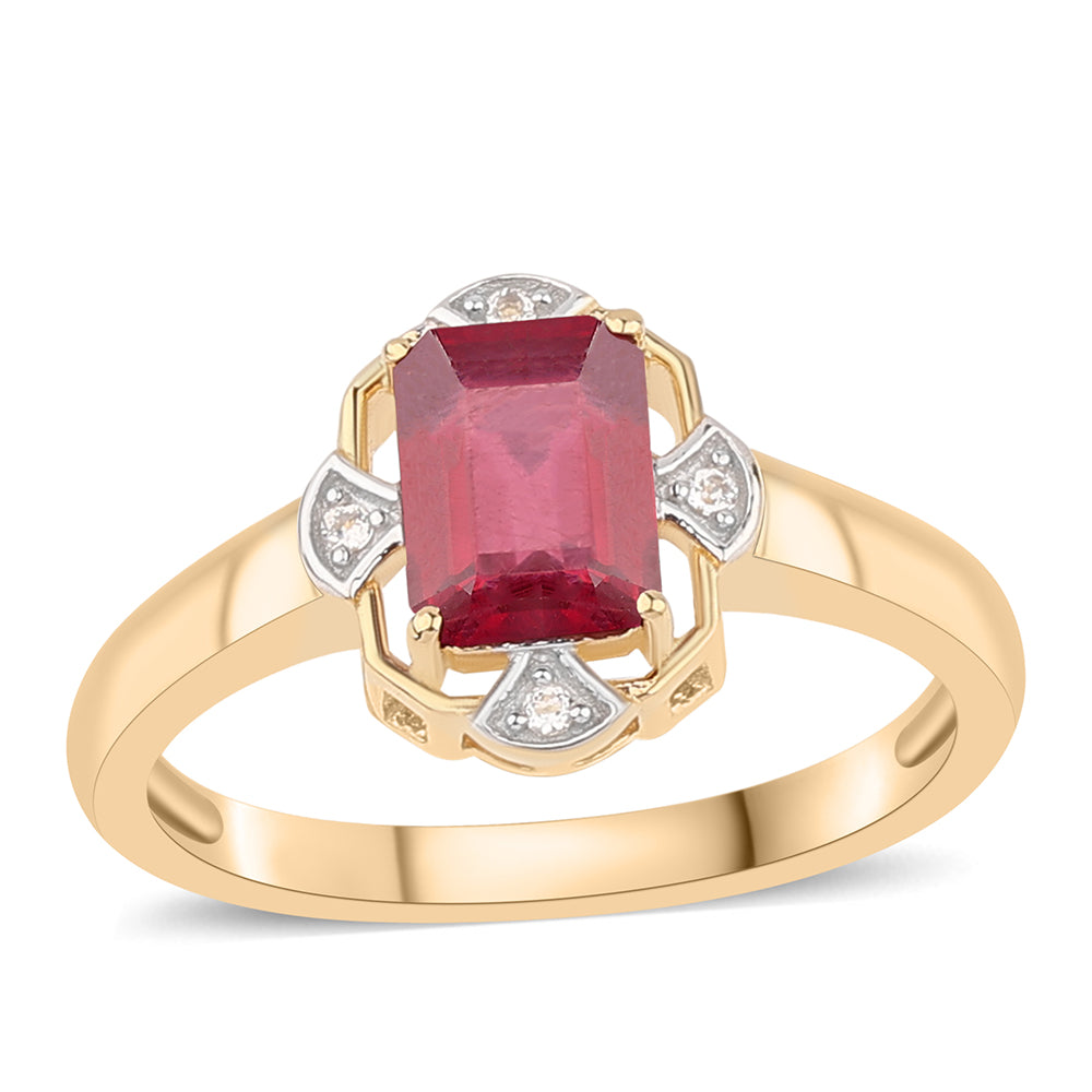 Anillo de Plata Bañada en Oro con Rubí de Tailandia y Topacio Blanco 1 