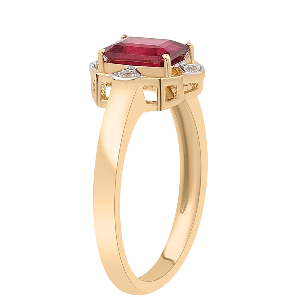 Anillo de Plata Bañada en Oro con Rubí de Tailandia y Topacio Blanco 2 