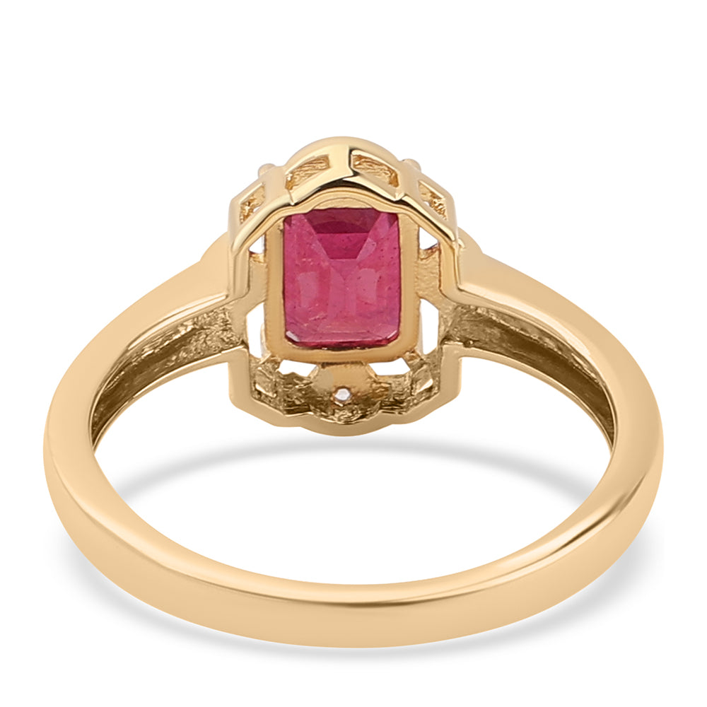 Anillo de Plata Bañada en Oro con Rubí de Tailandia y Topacio Blanco