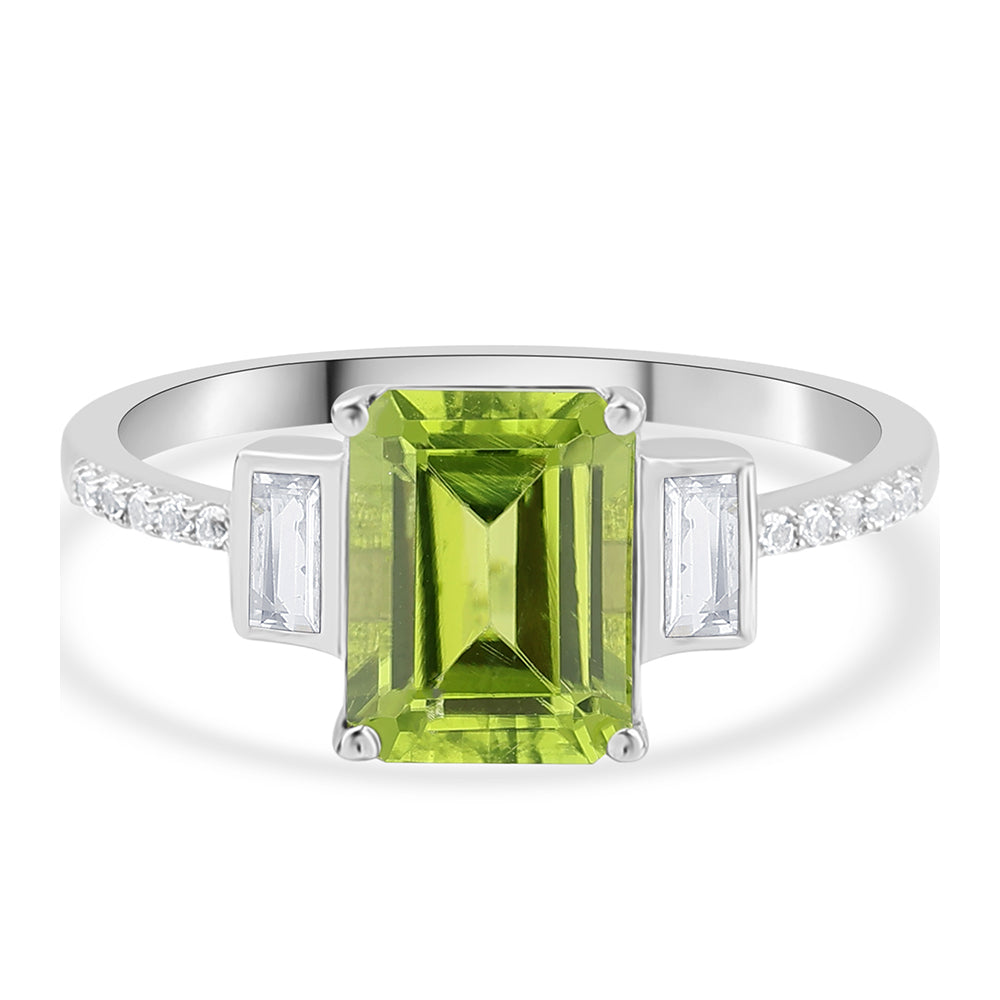 Anillo de Plata con Peridoto y Topacio Blanco