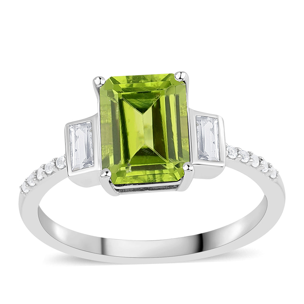 Anillo de Plata con Peridoto y Topacio Blanco 2 