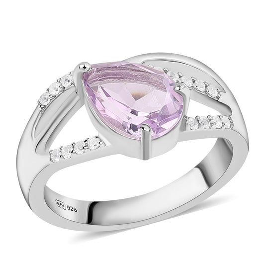 Anillo de Plata con Amatista Rosa de Francia y Topacio Blanco