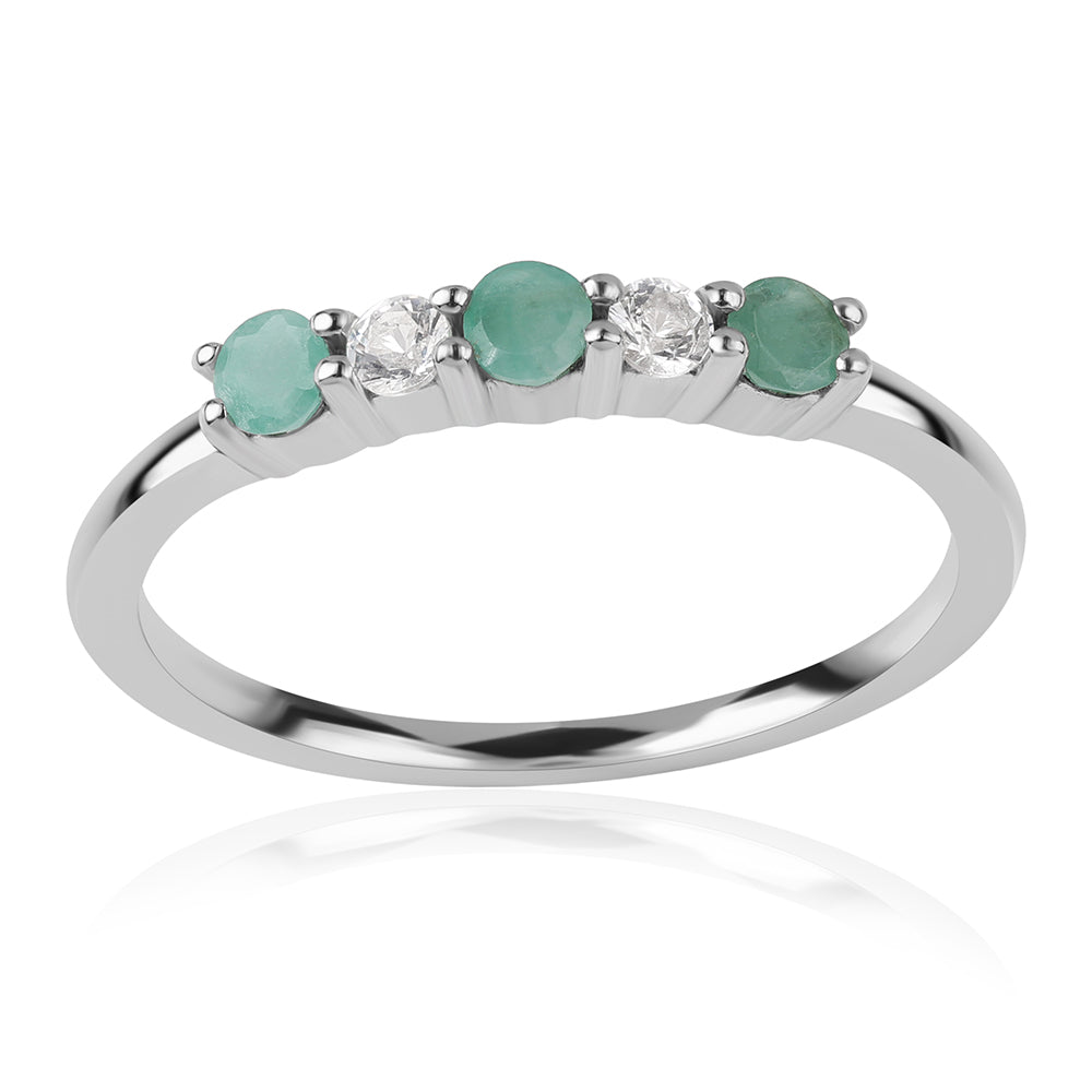 Anillo de Plata con Esmeralda de Brasil y Topacio Blanco