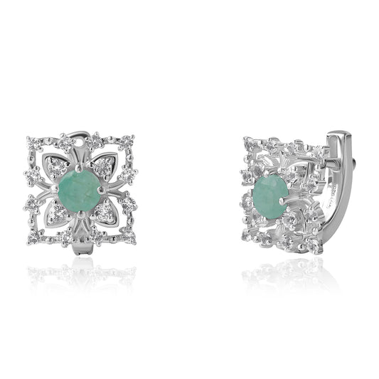 Pendientes de Plata con Esmeralda de Brasil y Topacio Blanco