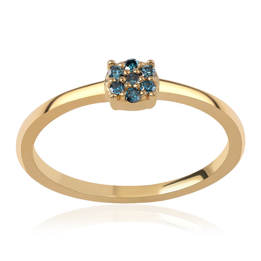 Anillo de Plata Bañada en Oro con Diamante Azul