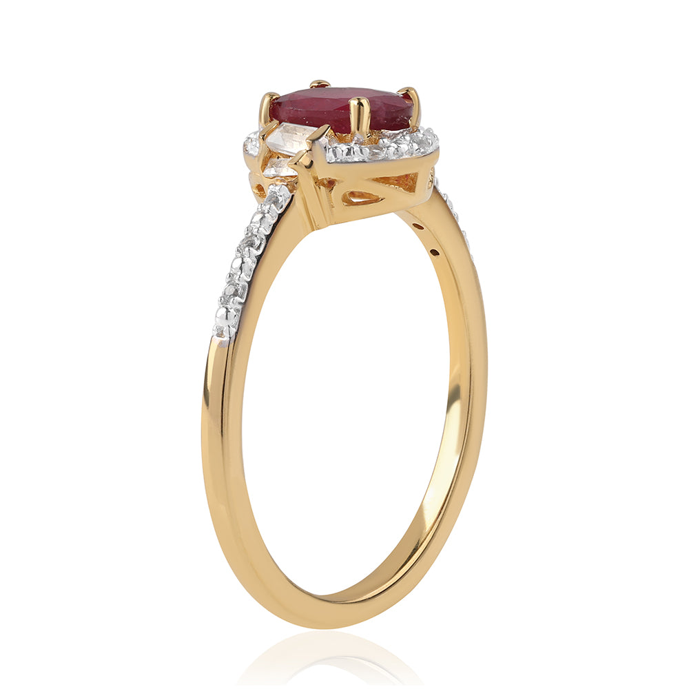 Anillo de Plata Bañada en Oro con Rubí de Mozambique y Topacio Blanco