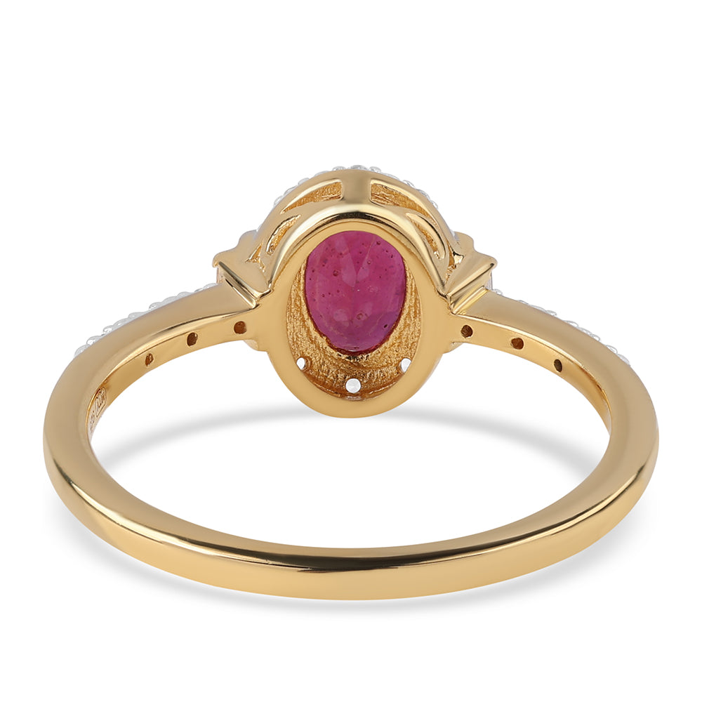 Anillo de Plata Bañada en Oro con Rubí de Mozambique y Topacio Blanco 2 