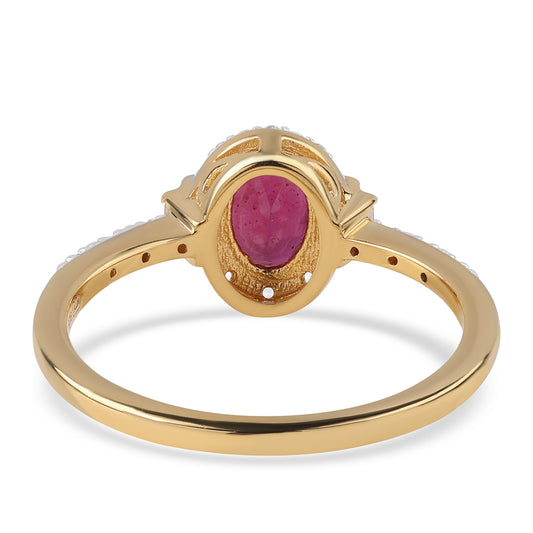 Anillo de Plata Bañada en Oro con Rubí de Mozambique y Topacio Blanco