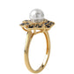 Anillo de Plata Bañada en Oro con Espinela Negra y Perla blanca de agua dulce