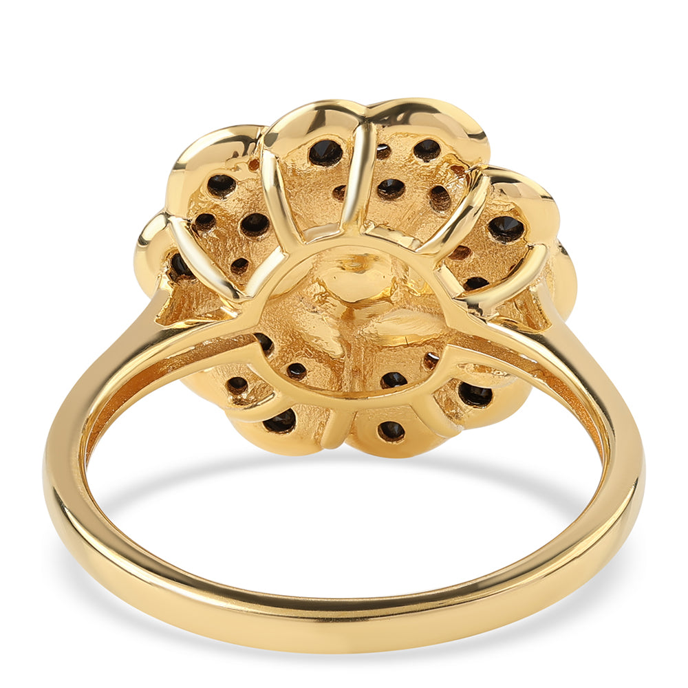 Anillo de Plata Bañada en Oro con Espinela Negra y Perla blanca de agua dulce 3 