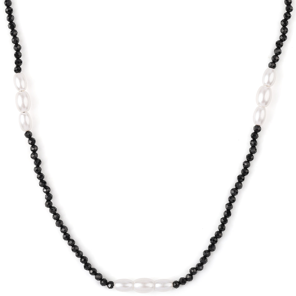Collar de Plata Bañada en Oro con Espinela Negra y Perla blanca de agua dulce 1 