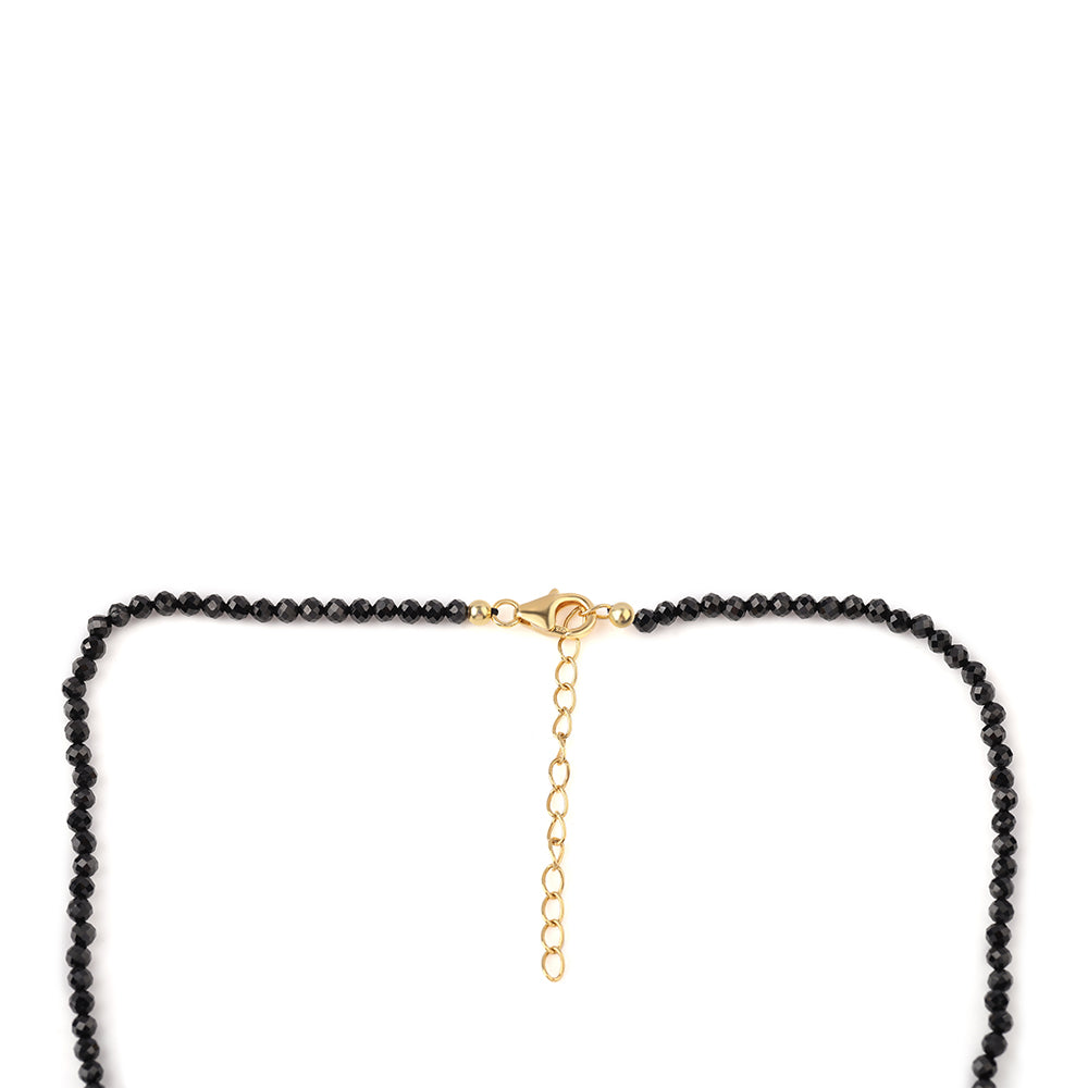 Collar de Plata Bañada en Oro con Espinela Negra y Perla blanca de agua dulce 4 