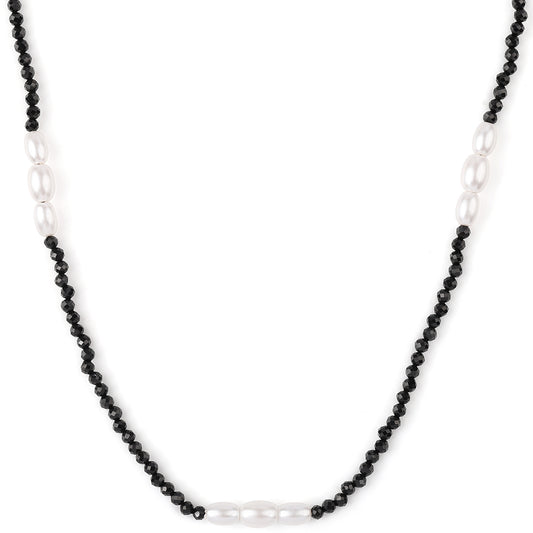 Collar de Plata Bañada en Oro con Espinela Negra y Perla blanca de agua dulce