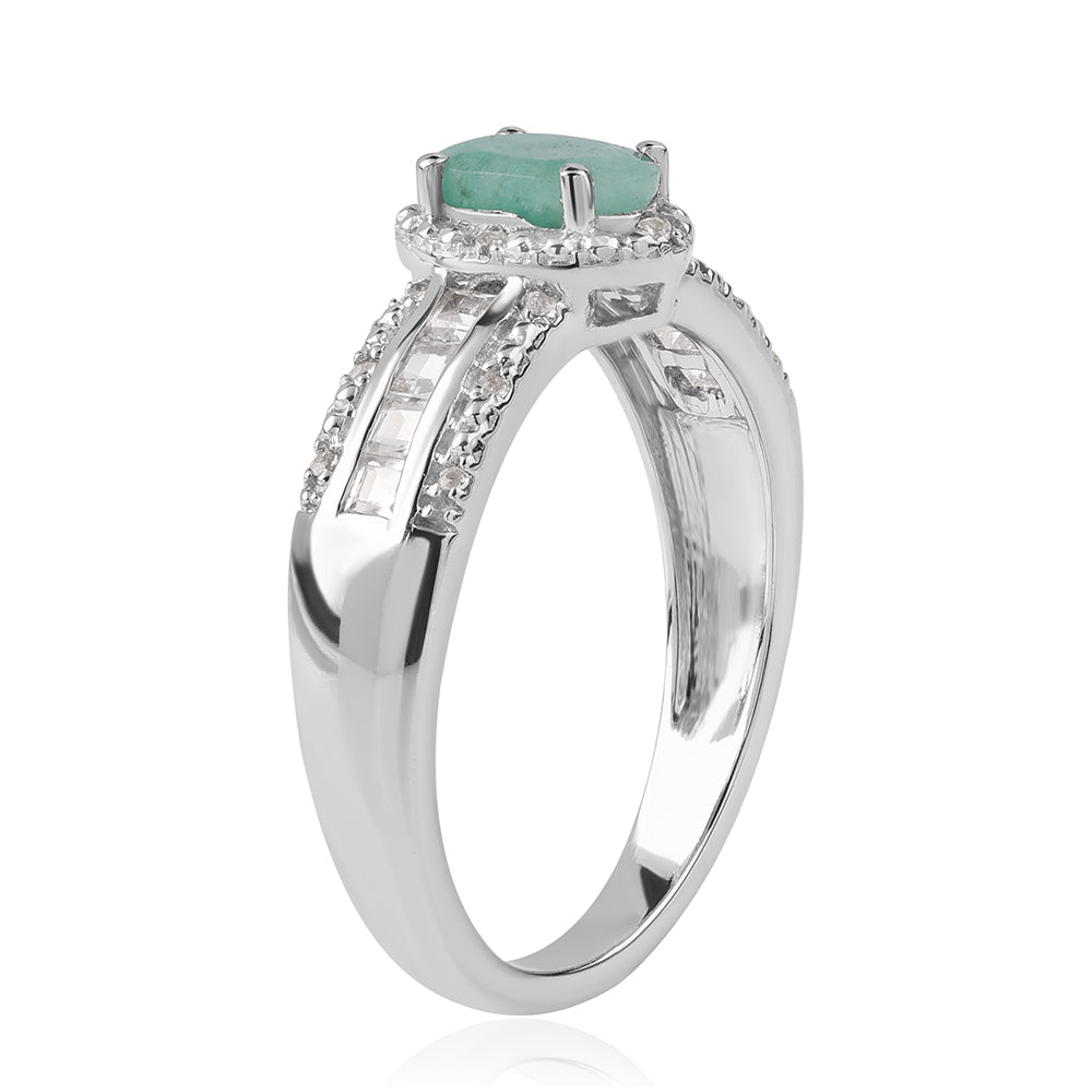 Anillo de Plata con Esmeralda de Brasil y Topacio Blanco 2 