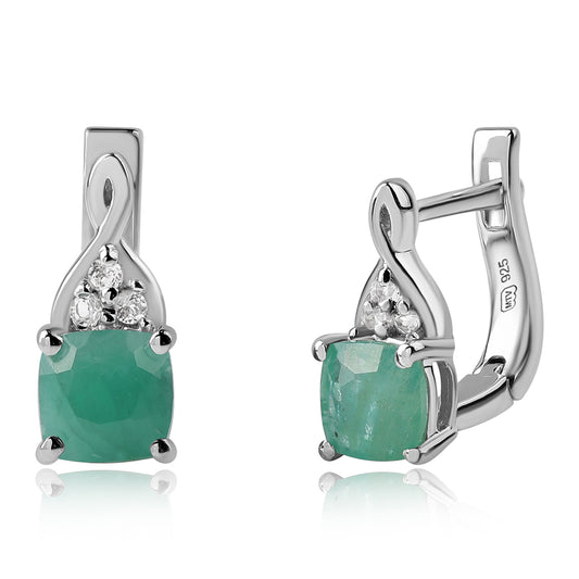 Pendientes de Plata con Esmeralda de Brasil y Topacio Blanco
