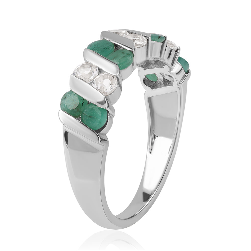 Anillo de Plata con Esmeralda de Brasil y Topacio Blanco 2 