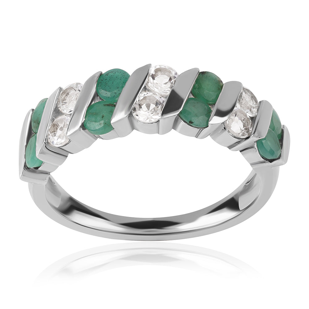 Anillo de Plata con Esmeralda de Brasil y Topacio Blanco 4 