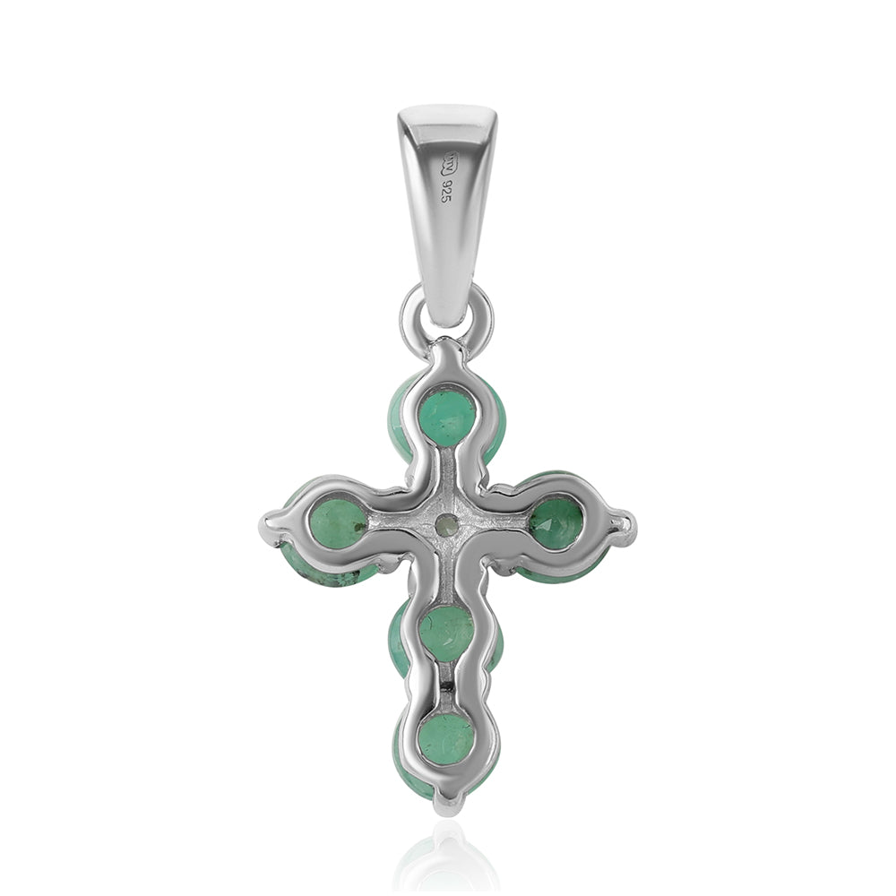 Cruz Colgante de Plata con Esmeralda de Brasil y Topacio Blanco 3 