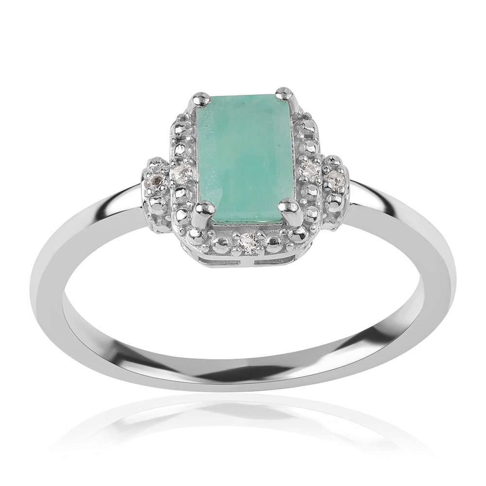 Anillo de Plata con Esmeralda de Brasil y Topacio Blanco 1 