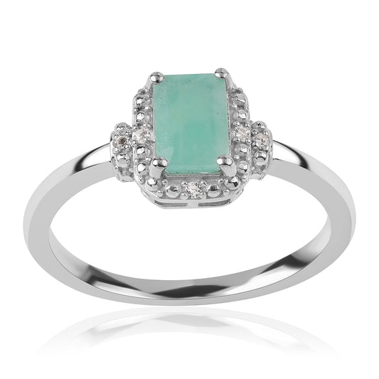 Anillo de Plata con Esmeralda de Brasil y Topacio Blanco